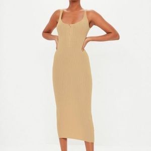 Nude ribbed midi dress